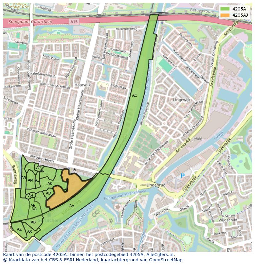 Afbeelding van het postcodegebied 4205 AJ op de kaart.