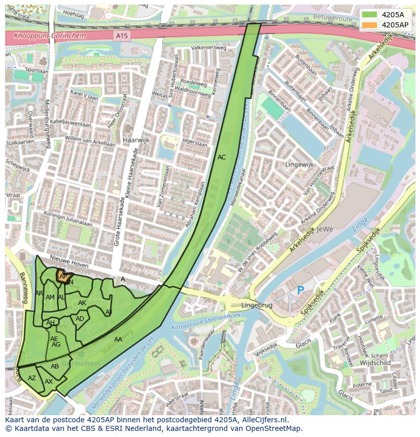 Afbeelding van het postcodegebied 4205 AP op de kaart.