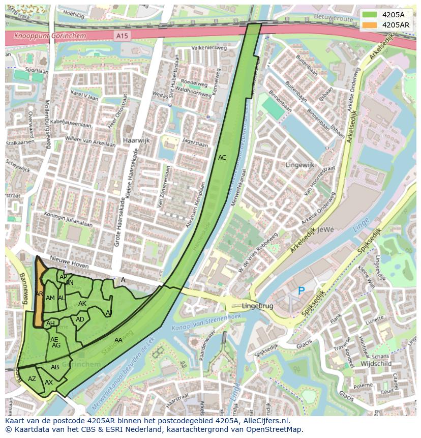Afbeelding van het postcodegebied 4205 AR op de kaart.