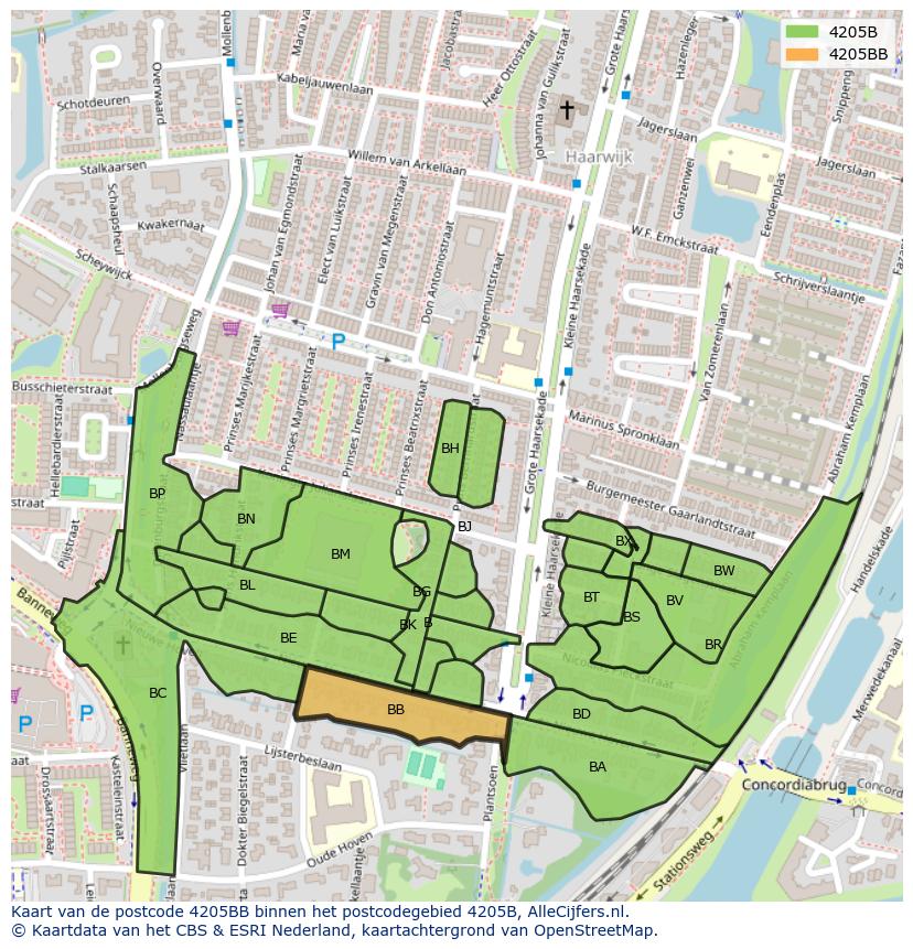 Afbeelding van het postcodegebied 4205 BB op de kaart.