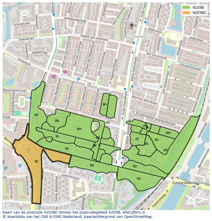 Afbeelding van het postcodegebied 4205 BC op de kaart.