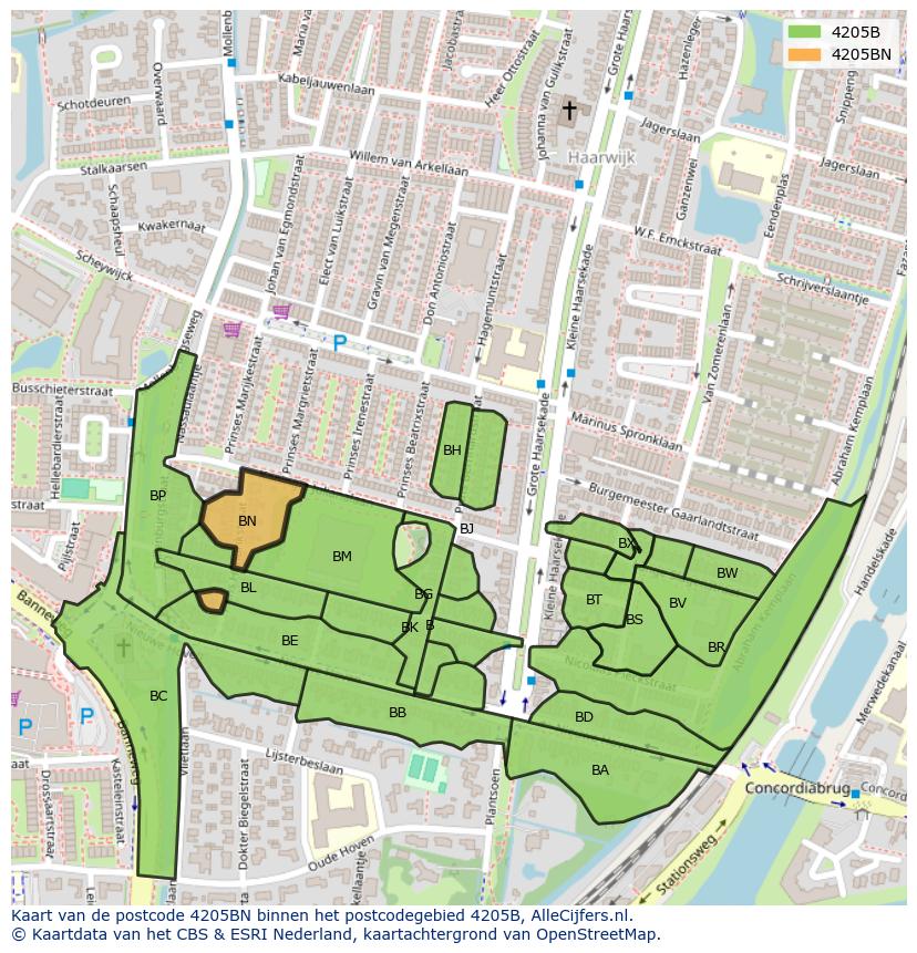 Afbeelding van het postcodegebied 4205 BN op de kaart.