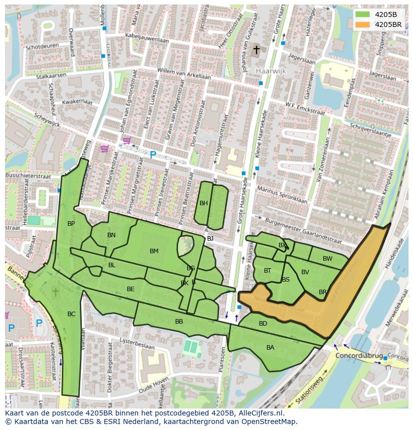 Afbeelding van het postcodegebied 4205 BR op de kaart.