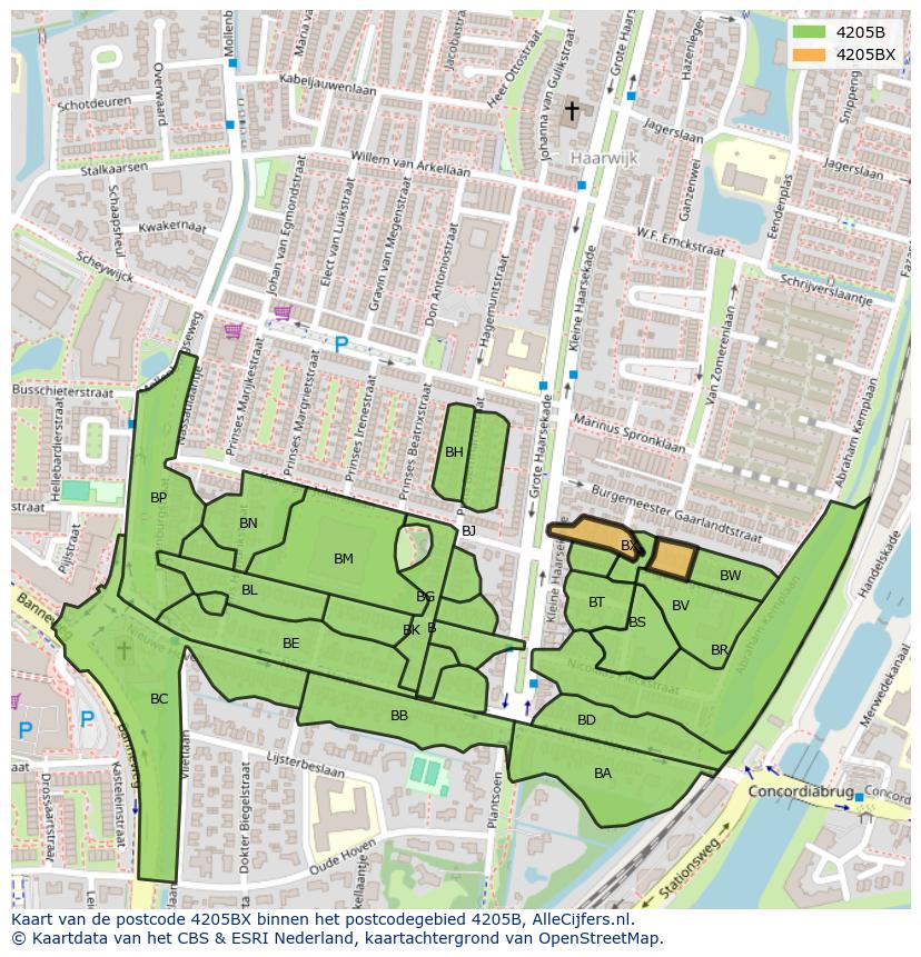 Afbeelding van het postcodegebied 4205 BX op de kaart.