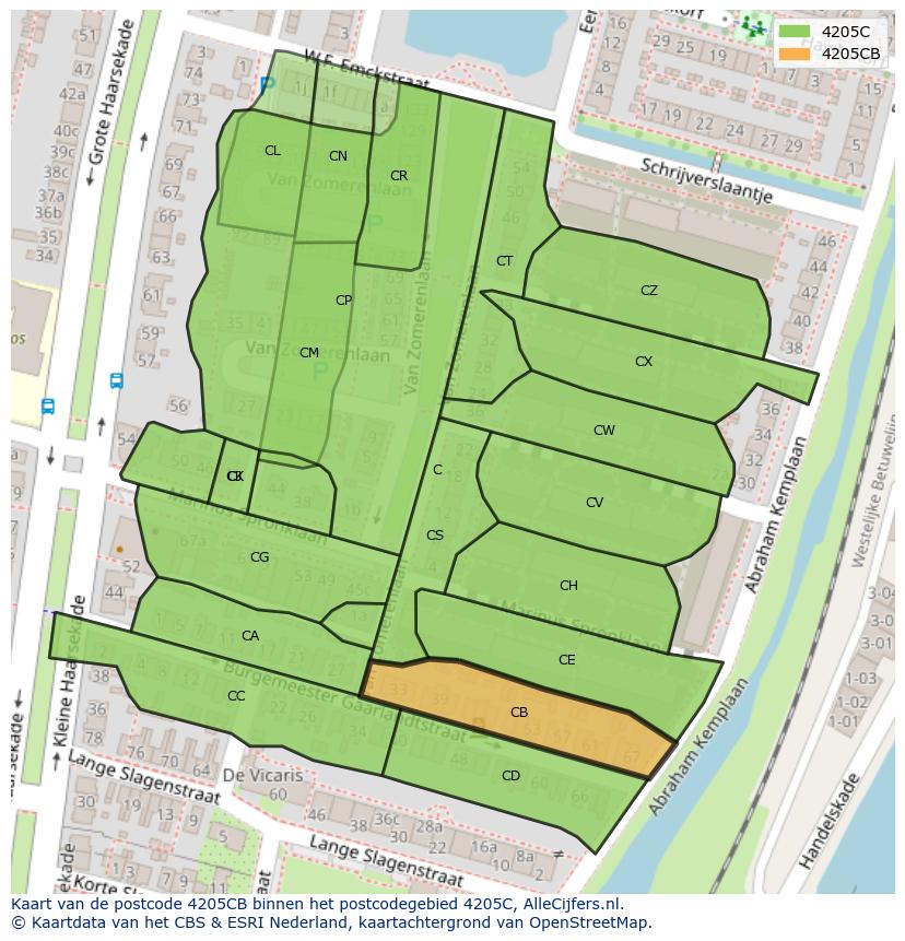 Afbeelding van het postcodegebied 4205 CB op de kaart.