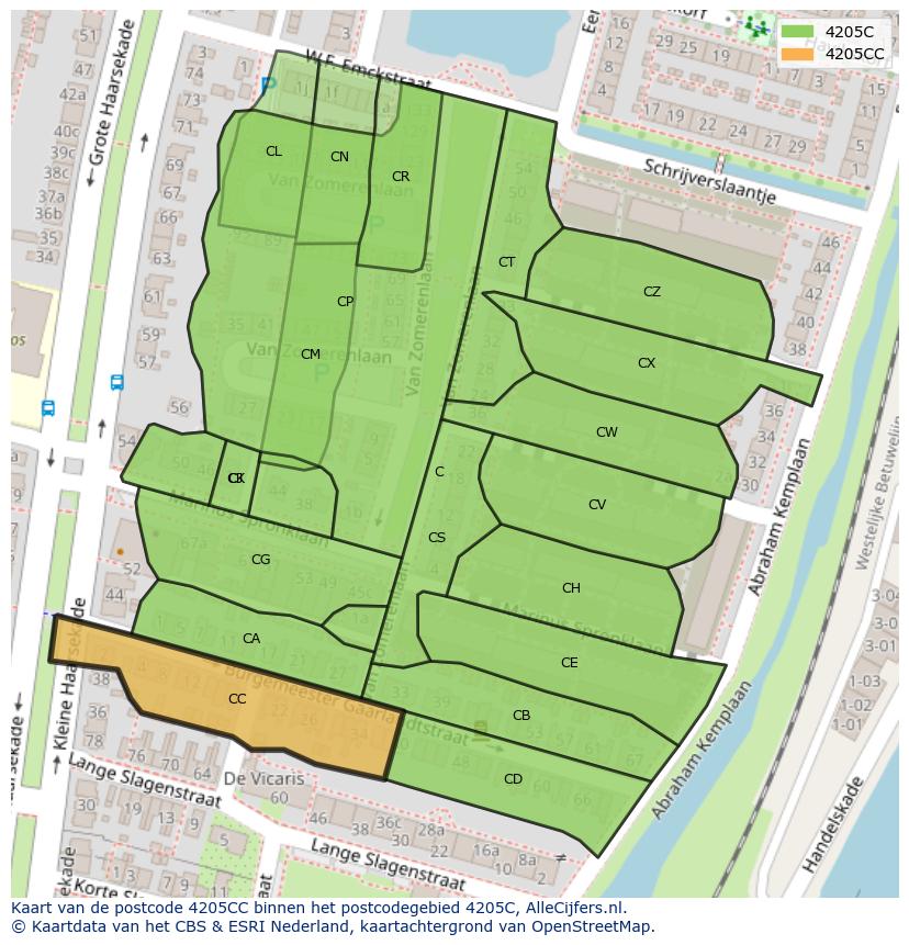 Afbeelding van het postcodegebied 4205 CC op de kaart.