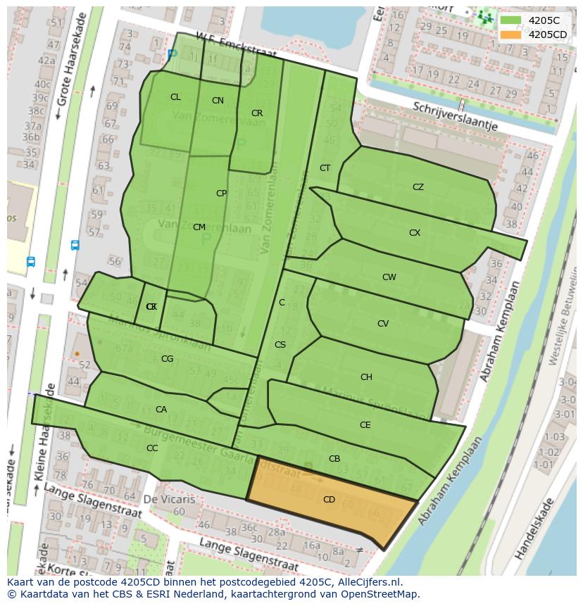 Afbeelding van het postcodegebied 4205 CD op de kaart.