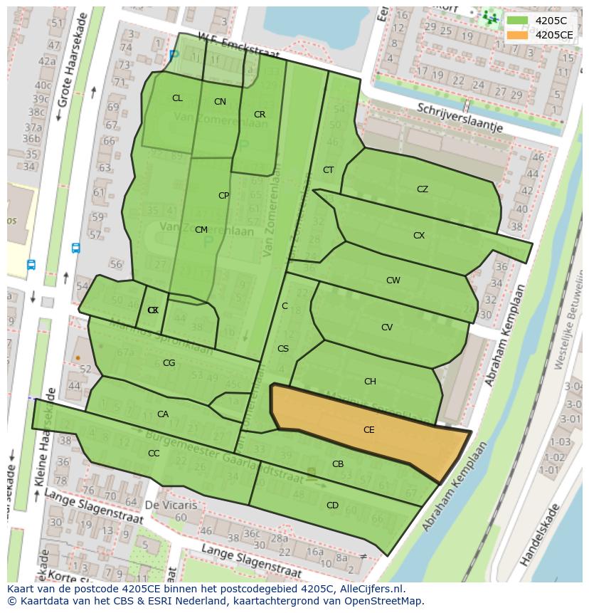 Afbeelding van het postcodegebied 4205 CE op de kaart.