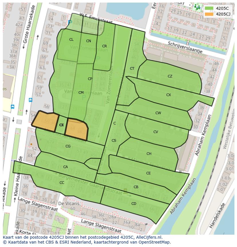 Afbeelding van het postcodegebied 4205 CJ op de kaart.