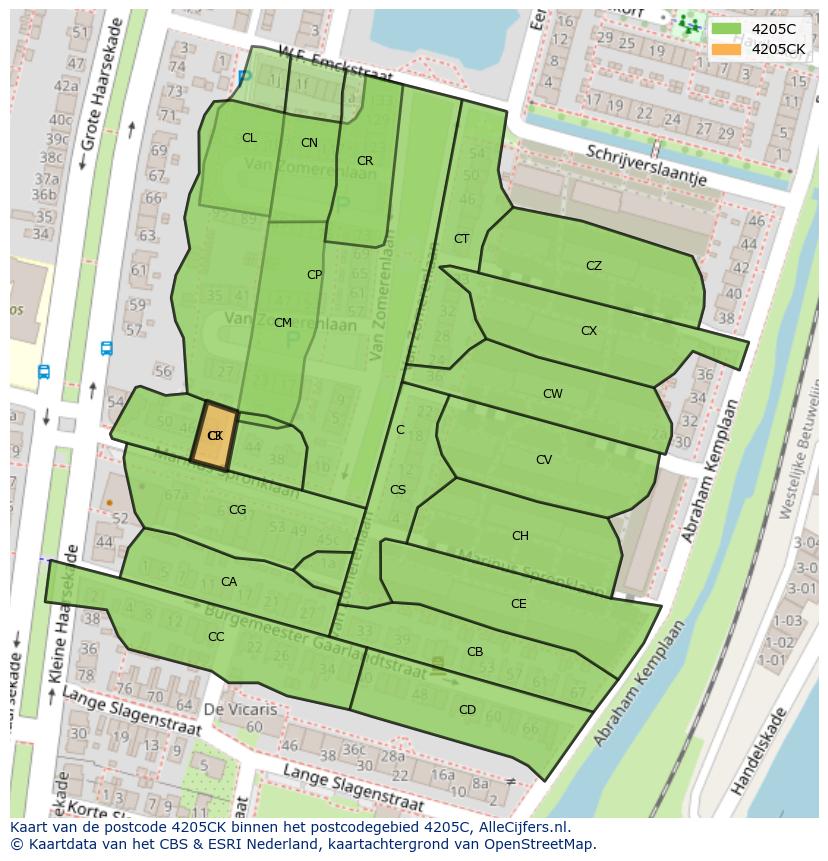Afbeelding van het postcodegebied 4205 CK op de kaart.
