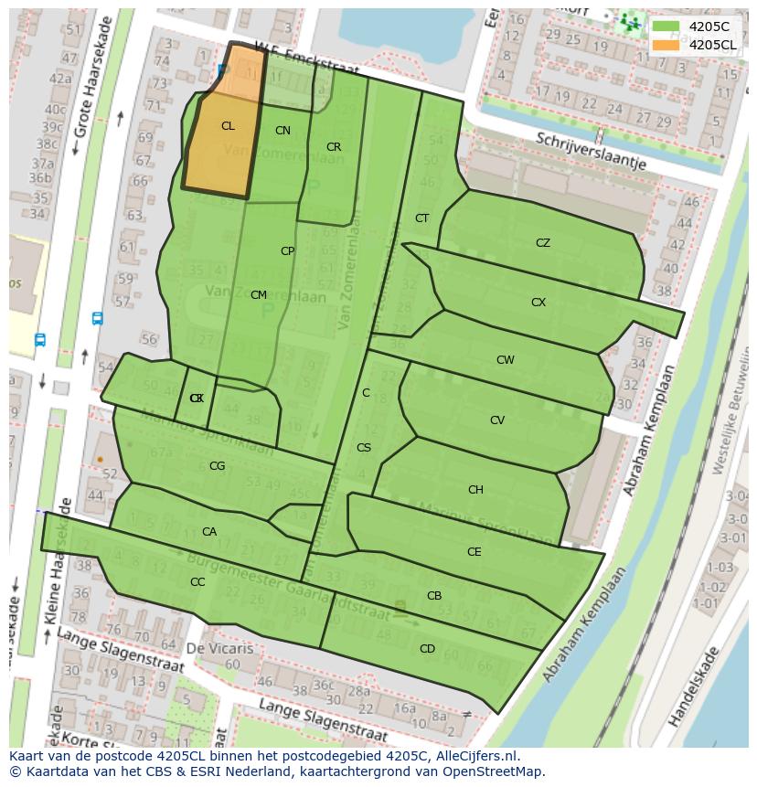 Afbeelding van het postcodegebied 4205 CL op de kaart.