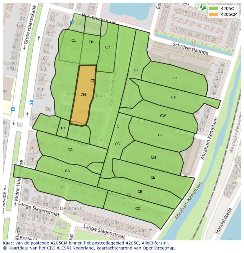 Afbeelding van het postcodegebied 4205 CM op de kaart.