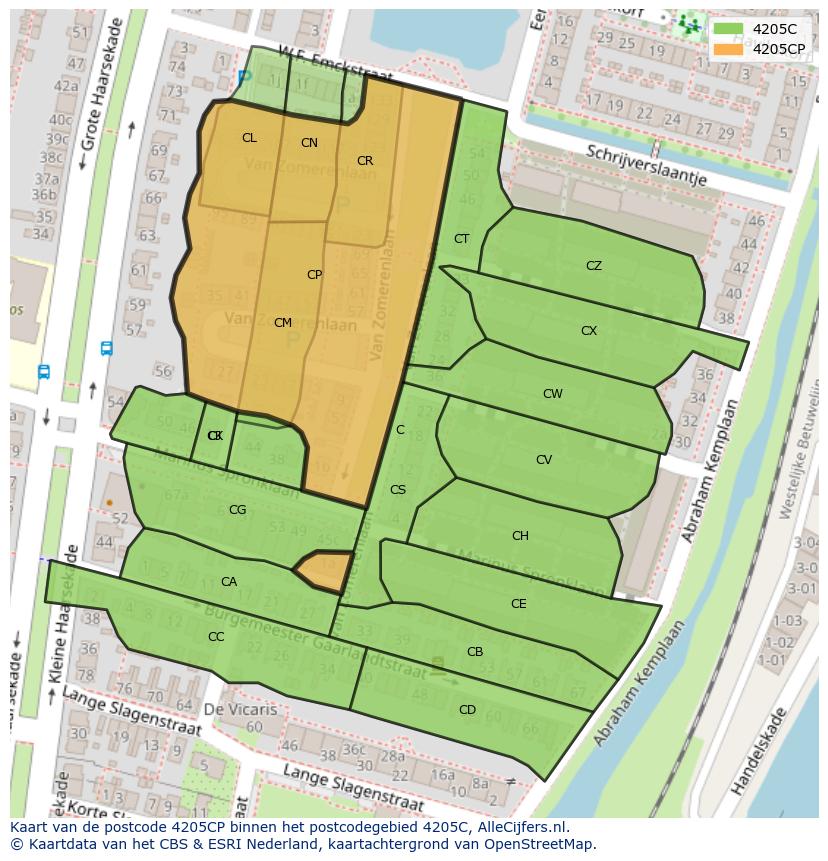 Afbeelding van het postcodegebied 4205 CP op de kaart.