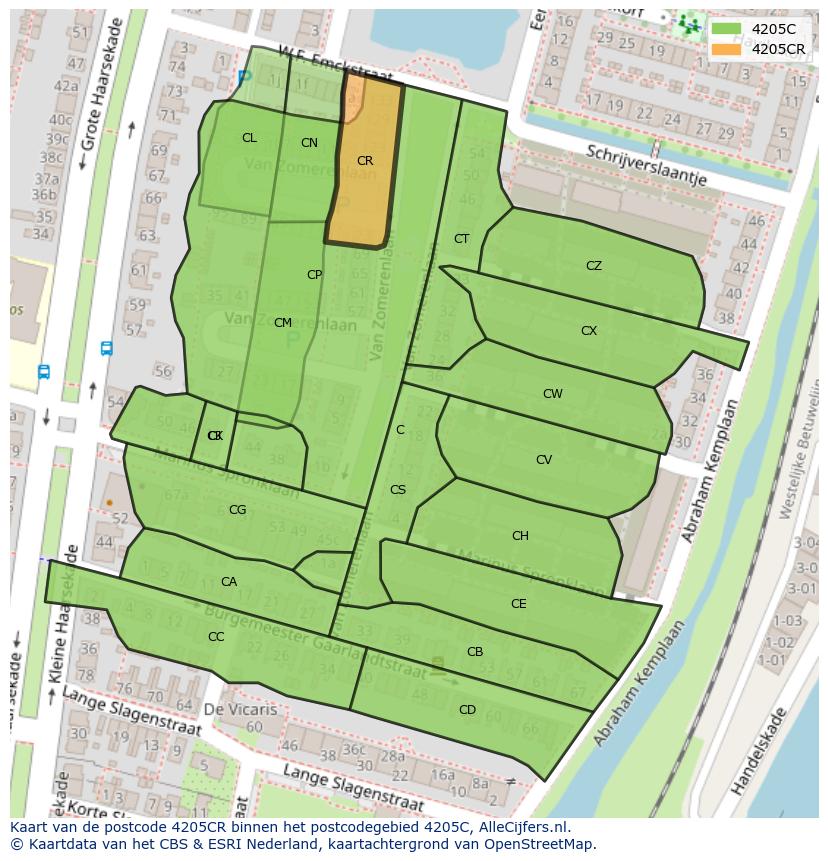 Afbeelding van het postcodegebied 4205 CR op de kaart.
