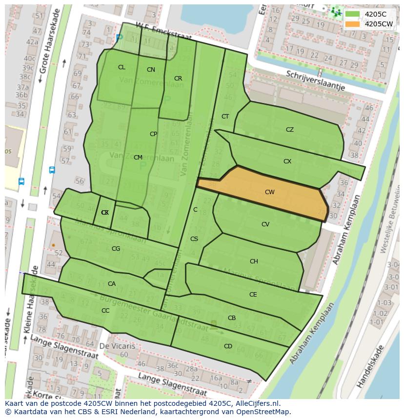 Afbeelding van het postcodegebied 4205 CW op de kaart.