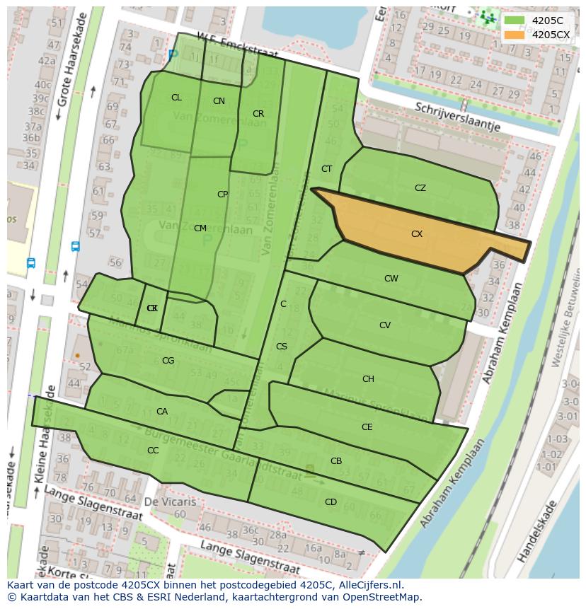 Afbeelding van het postcodegebied 4205 CX op de kaart.