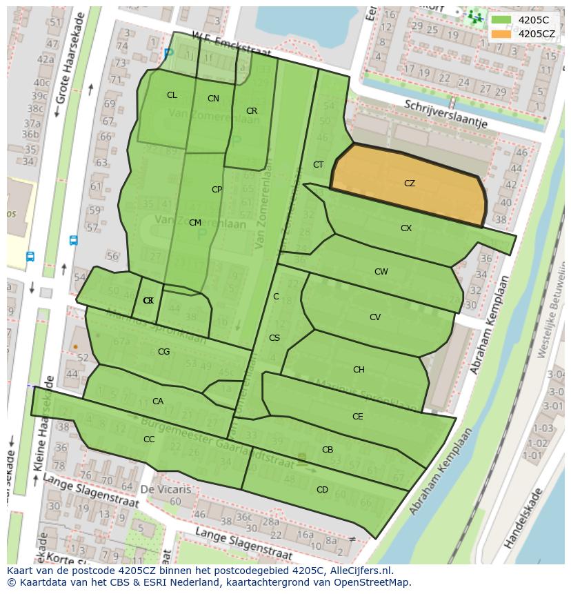 Afbeelding van het postcodegebied 4205 CZ op de kaart.