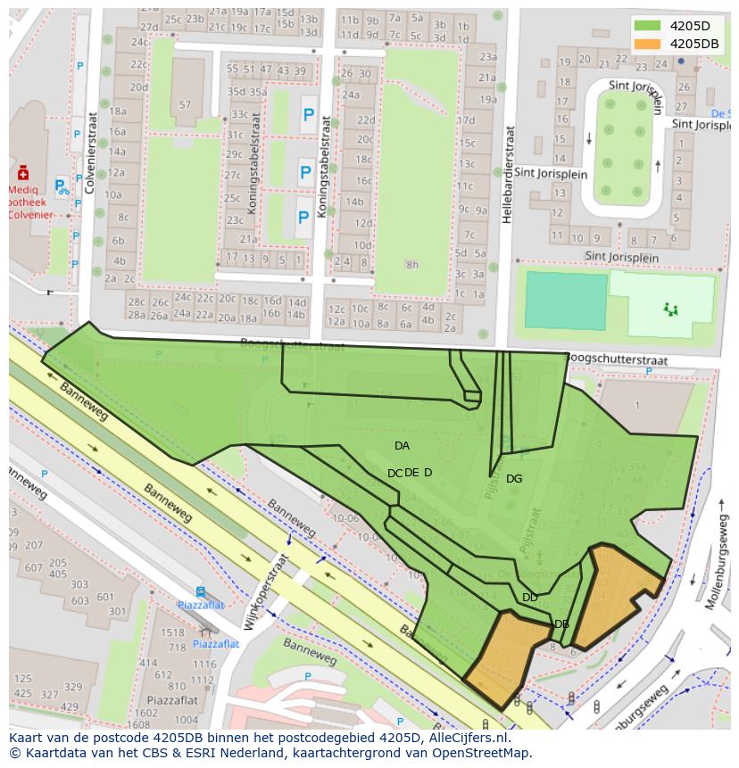 Afbeelding van het postcodegebied 4205 DB op de kaart.