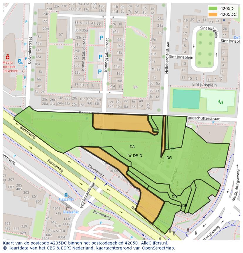 Afbeelding van het postcodegebied 4205 DC op de kaart.