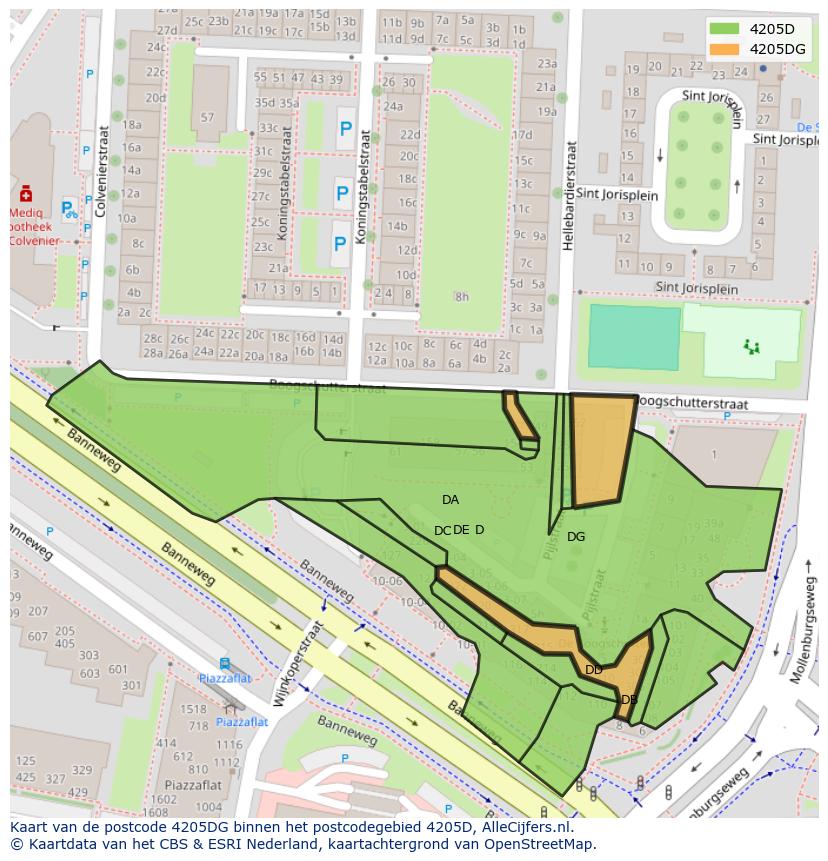Afbeelding van het postcodegebied 4205 DG op de kaart.