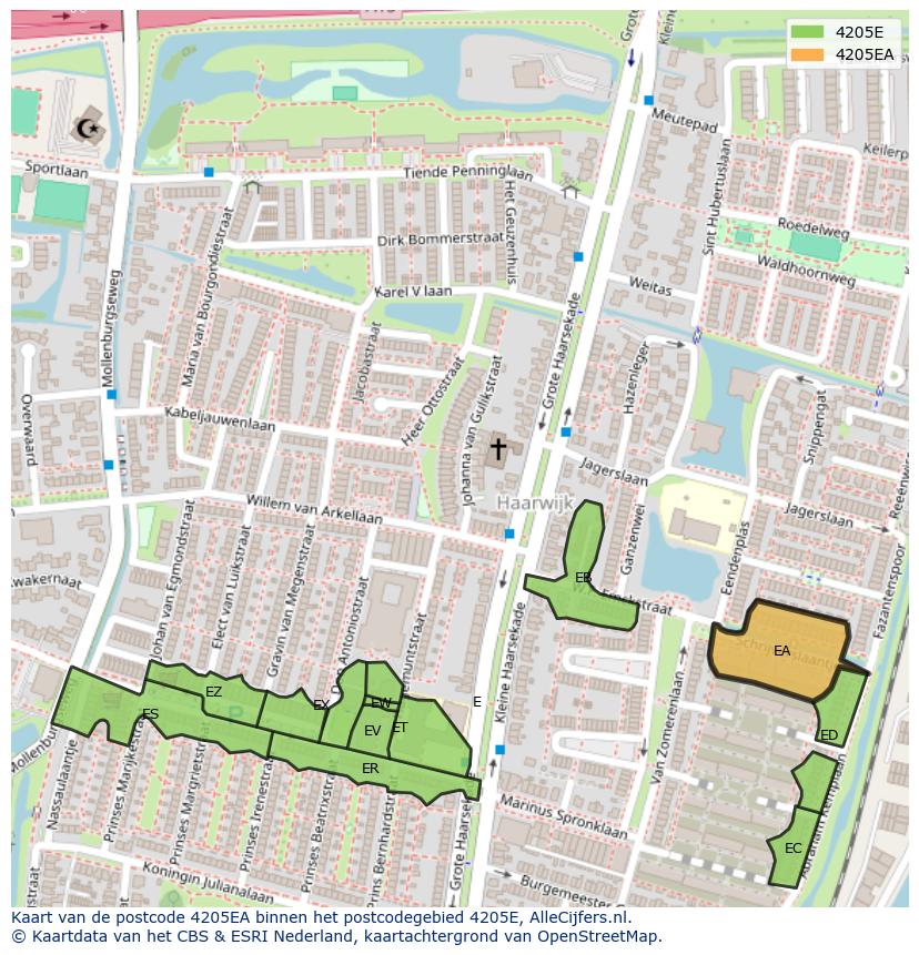 Afbeelding van het postcodegebied 4205 EA op de kaart.