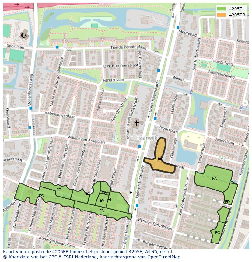 Afbeelding van het postcodegebied 4205 EB op de kaart.