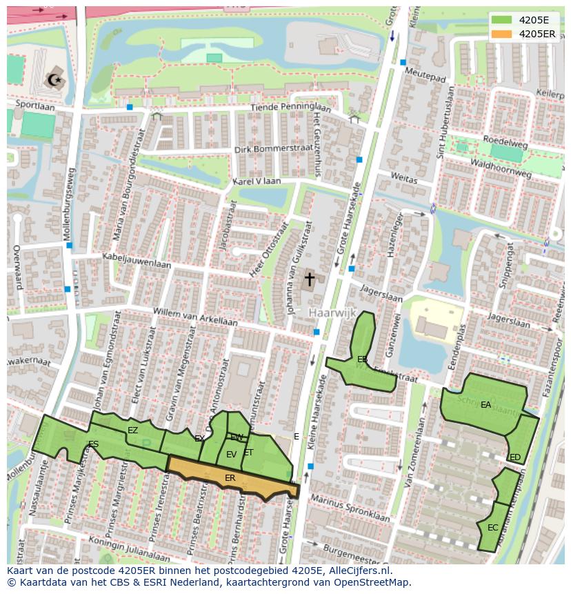 Afbeelding van het postcodegebied 4205 ER op de kaart.