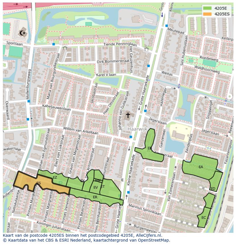 Afbeelding van het postcodegebied 4205 ES op de kaart.