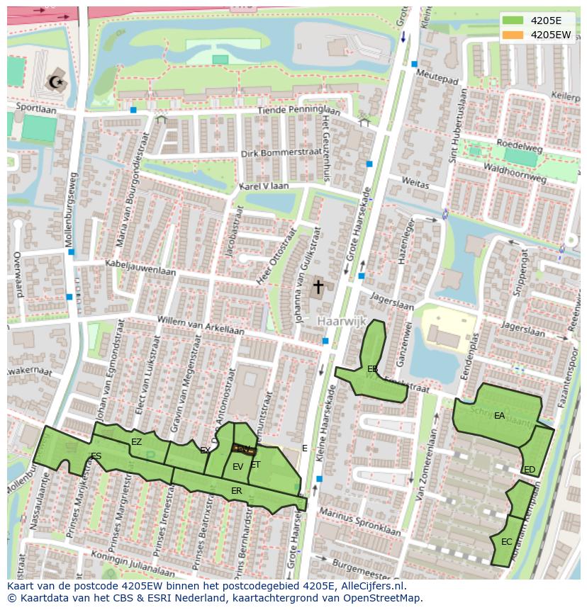 Afbeelding van het postcodegebied 4205 EW op de kaart.