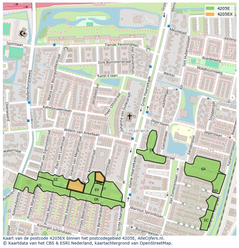 Afbeelding van het postcodegebied 4205 EX op de kaart.