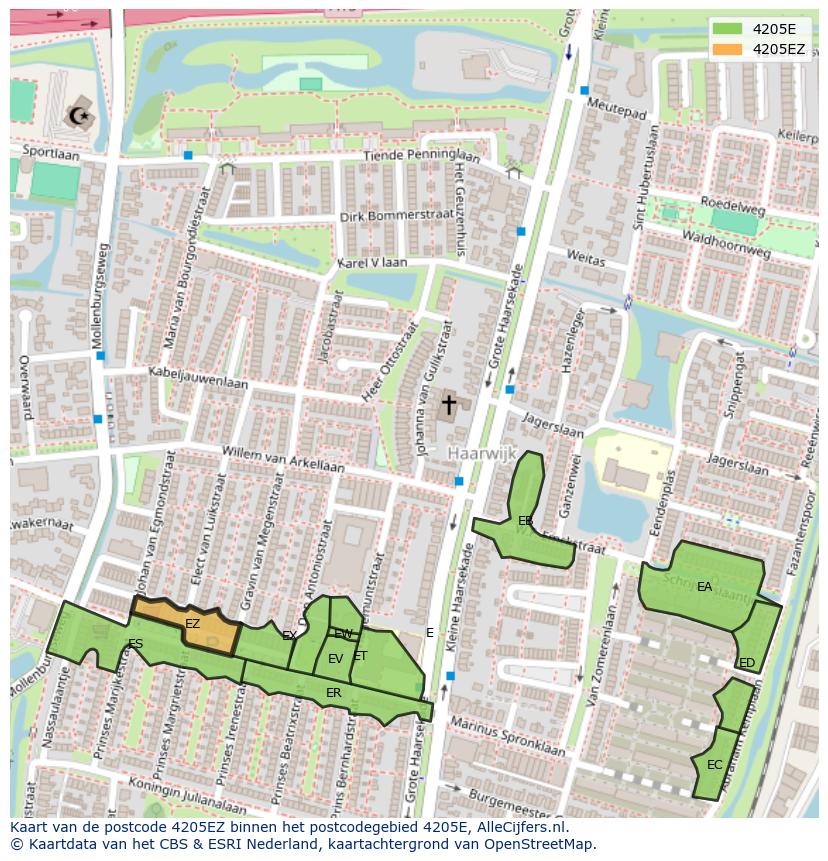 Afbeelding van het postcodegebied 4205 EZ op de kaart.