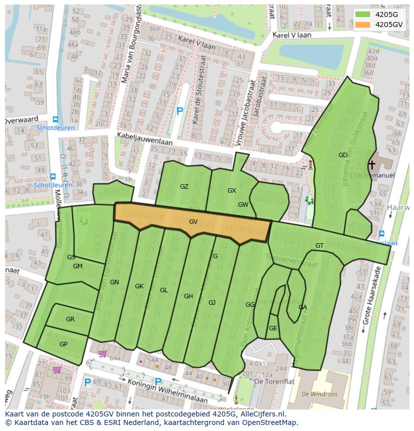 Afbeelding van het postcodegebied 4205 GV op de kaart.