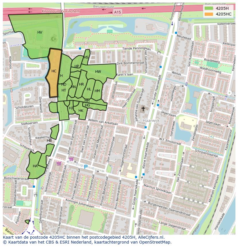 Afbeelding van het postcodegebied 4205 HC op de kaart.