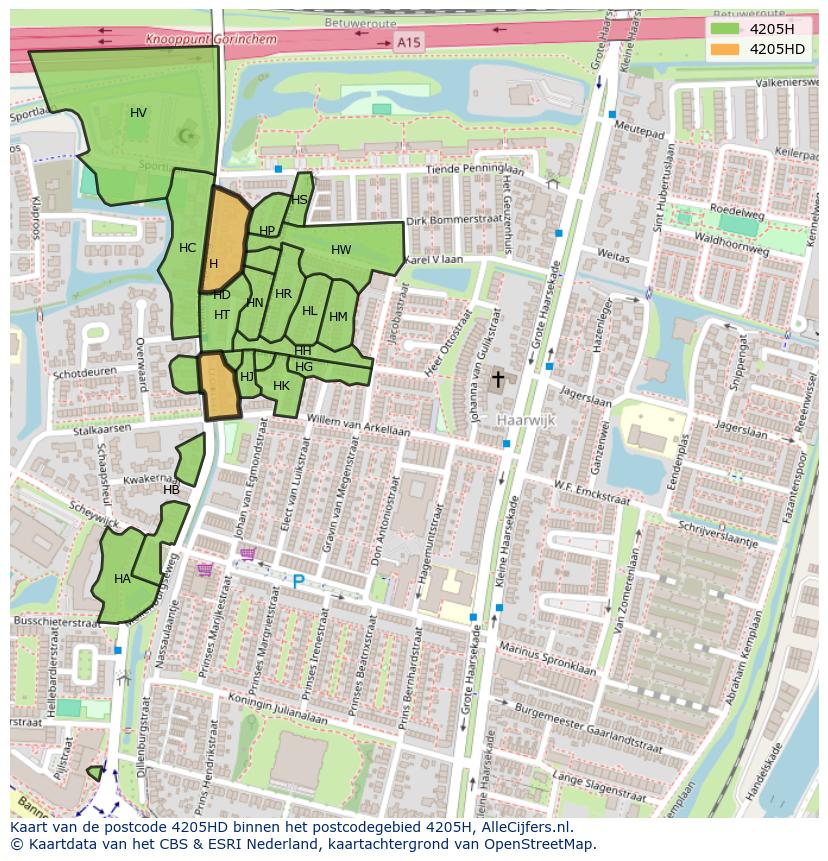 Afbeelding van het postcodegebied 4205 HD op de kaart.