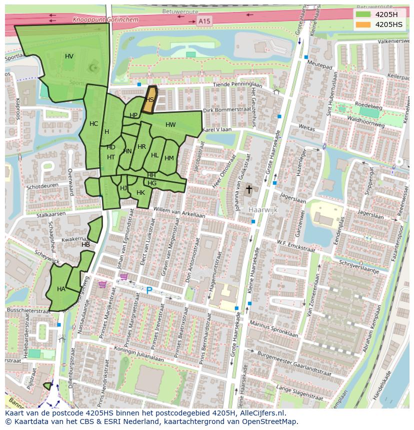 Afbeelding van het postcodegebied 4205 HS op de kaart.