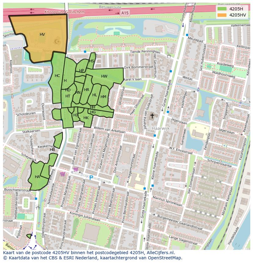 Afbeelding van het postcodegebied 4205 HV op de kaart.