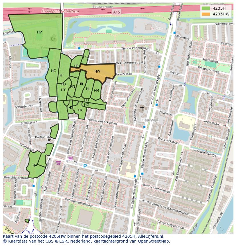 Afbeelding van het postcodegebied 4205 HW op de kaart.