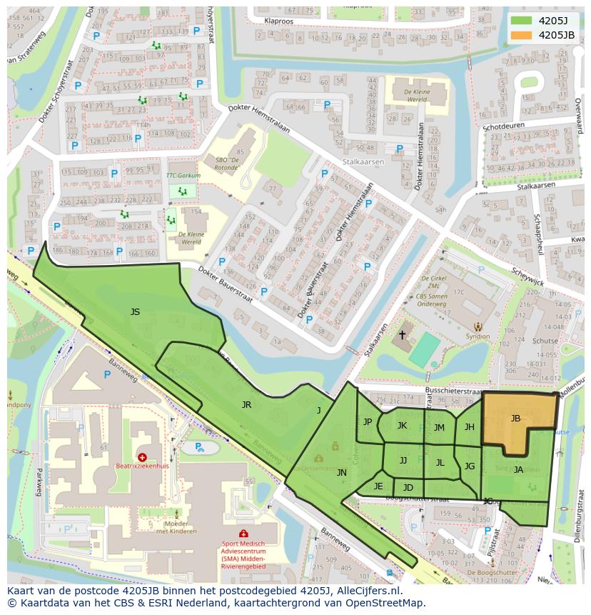 Afbeelding van het postcodegebied 4205 JB op de kaart.