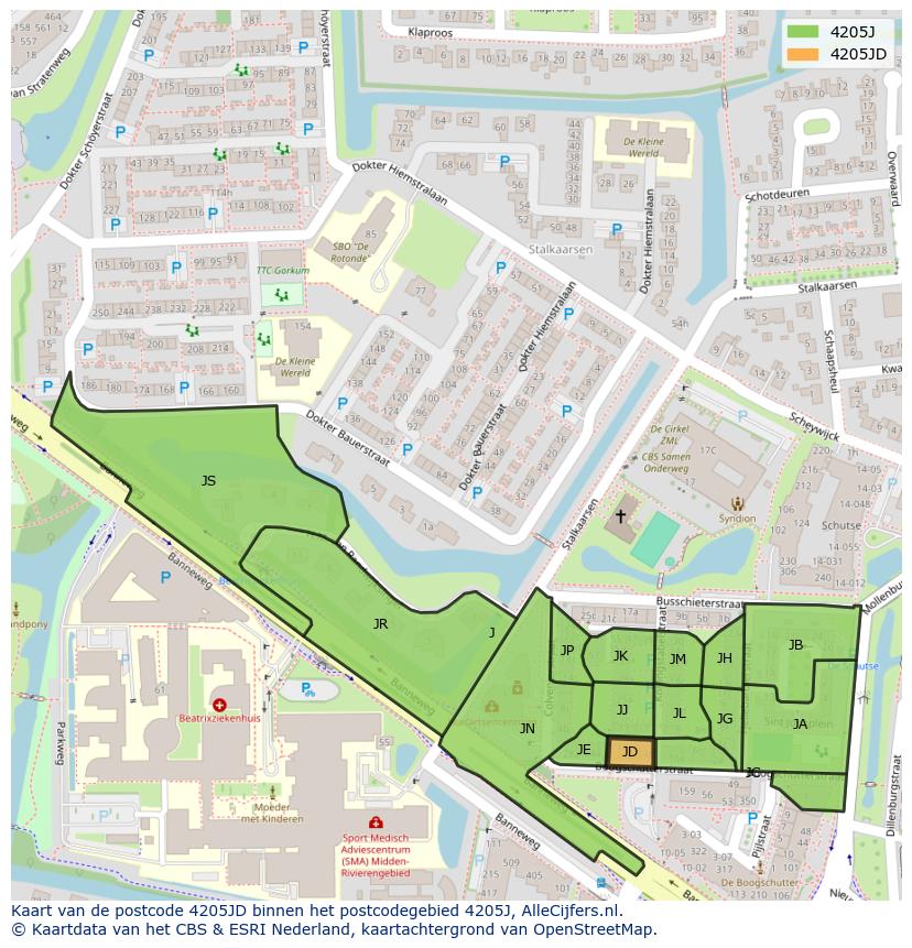 Afbeelding van het postcodegebied 4205 JD op de kaart.
