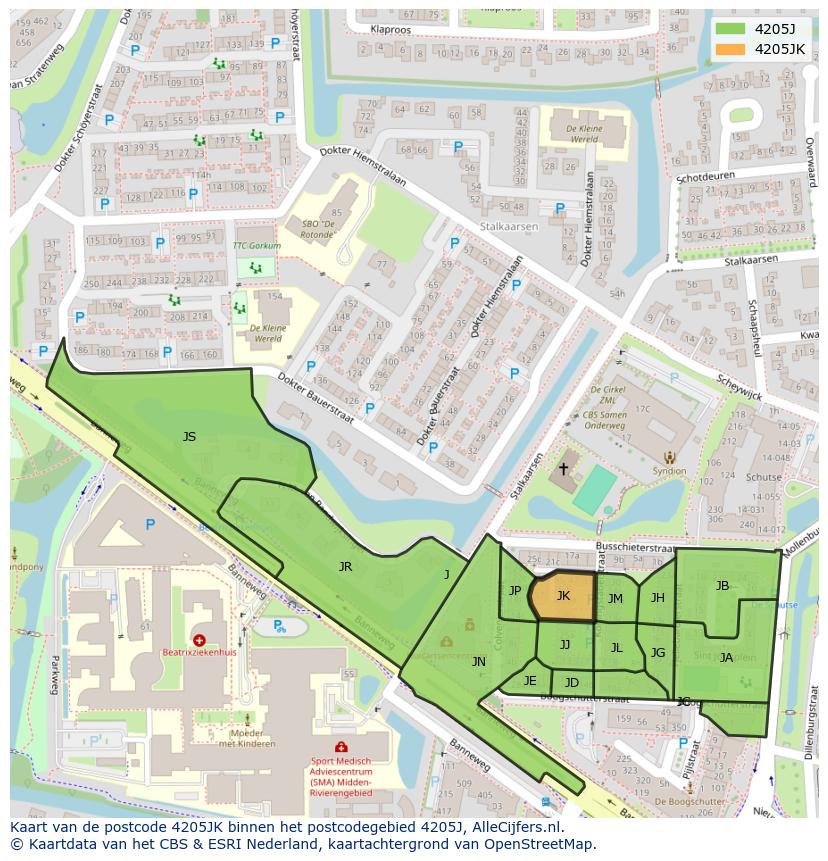 Afbeelding van het postcodegebied 4205 JK op de kaart.