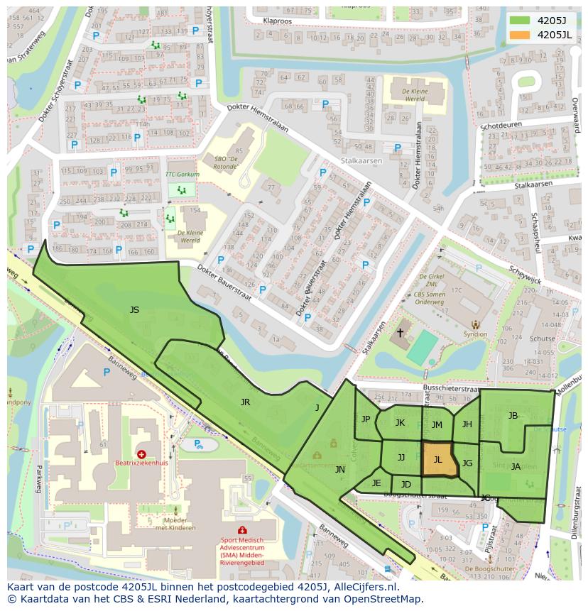 Afbeelding van het postcodegebied 4205 JL op de kaart.
