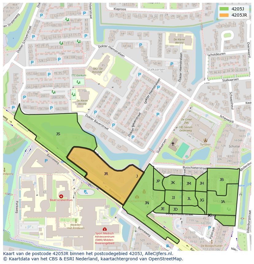 Afbeelding van het postcodegebied 4205 JR op de kaart.
