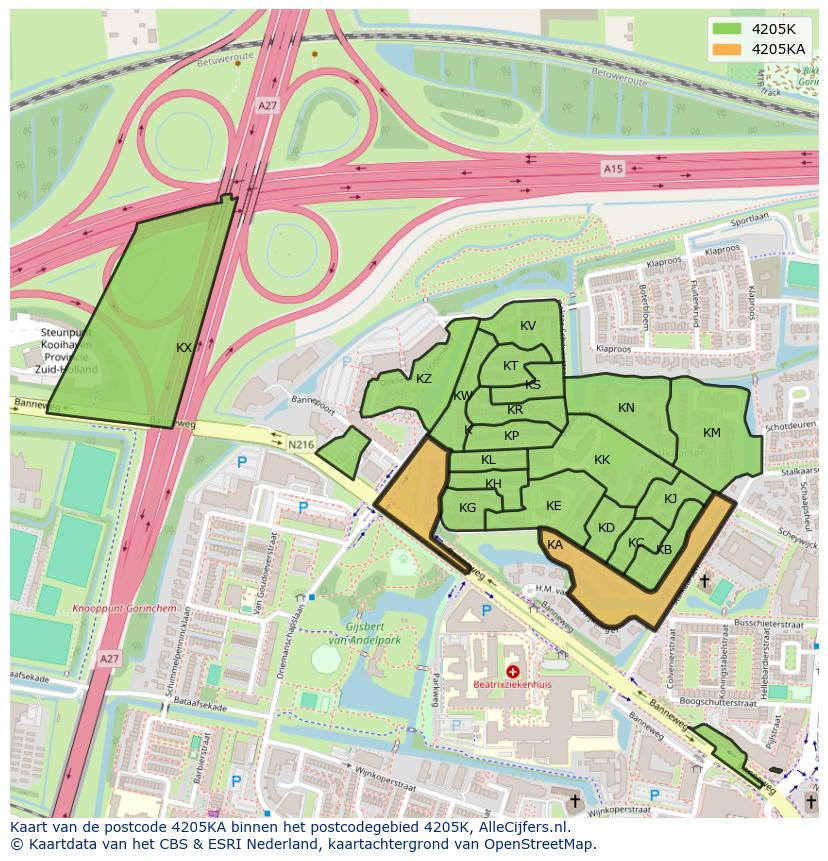 Afbeelding van het postcodegebied 4205 KA op de kaart.