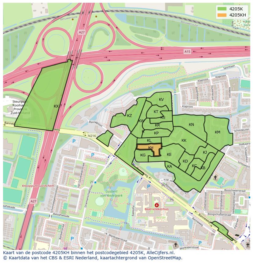 Afbeelding van het postcodegebied 4205 KH op de kaart.