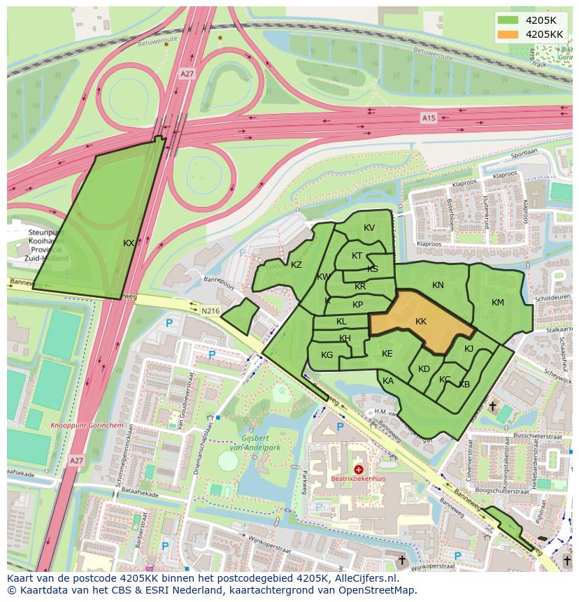 Afbeelding van het postcodegebied 4205 KK op de kaart.