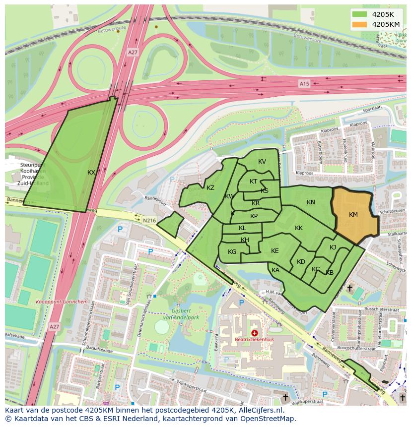 Afbeelding van het postcodegebied 4205 KM op de kaart.