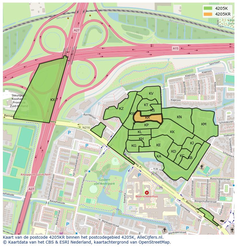 Afbeelding van het postcodegebied 4205 KR op de kaart.