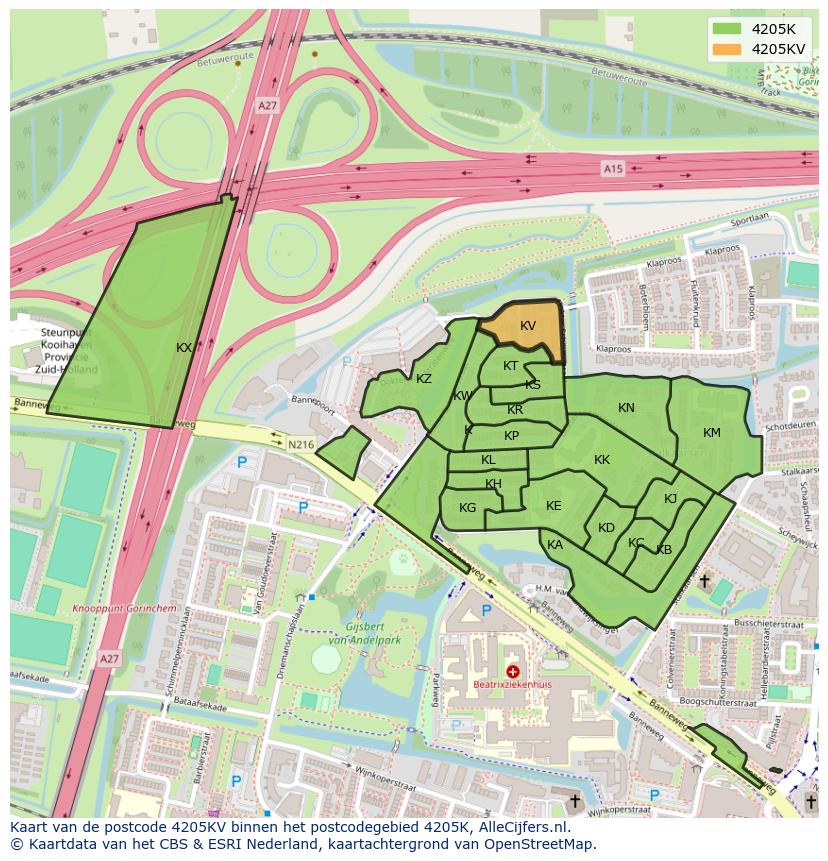 Afbeelding van het postcodegebied 4205 KV op de kaart.