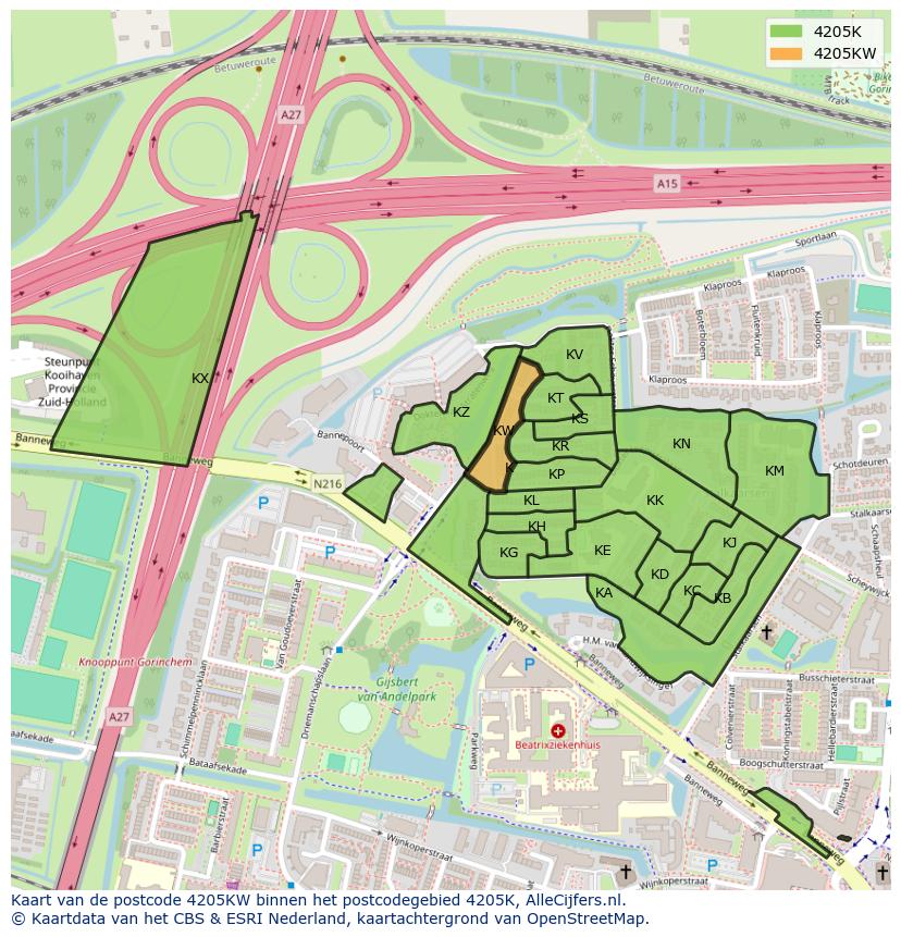 Afbeelding van het postcodegebied 4205 KW op de kaart.