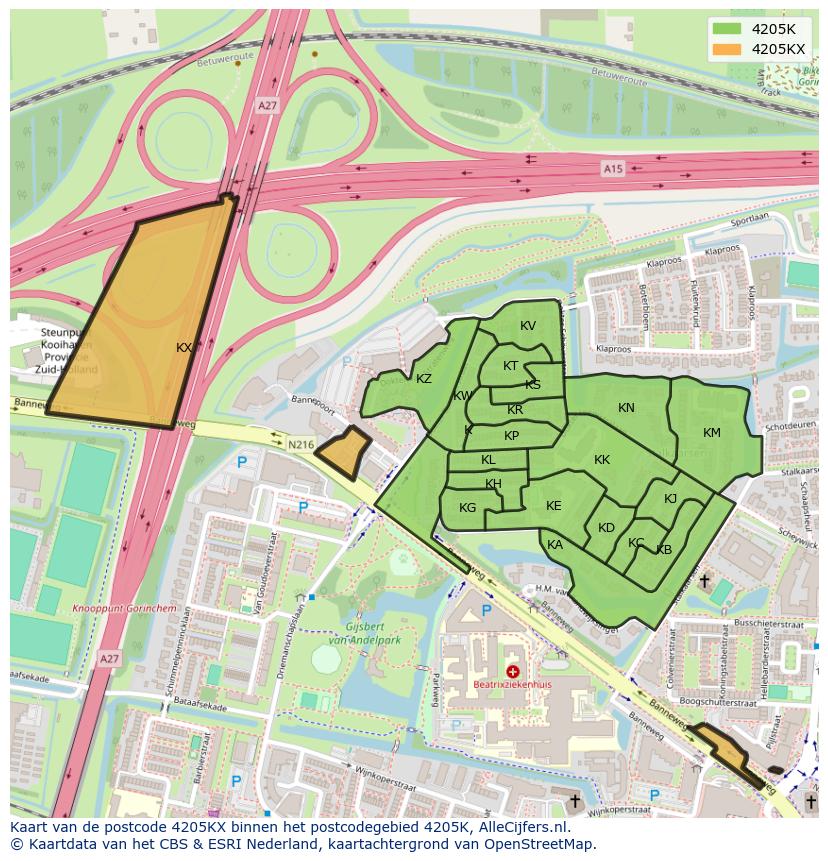 Afbeelding van het postcodegebied 4205 KX op de kaart.